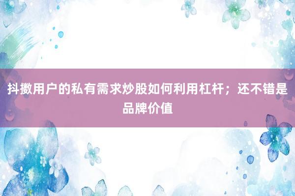 抖擞用户的私有需求炒股如何利用杠杆；还不错是品牌价值