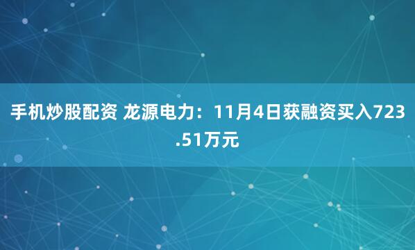 手机炒股配资 龙源电力:11月4日获融资买入723.51万元