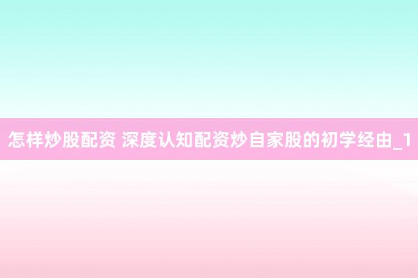 怎样炒股配资 深度认知配资炒自家股的初学经由_1